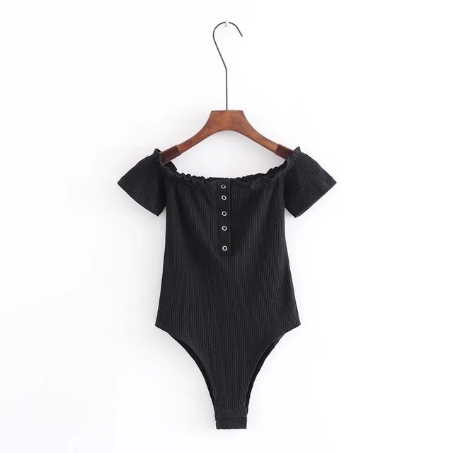 Women's Short Sleeves Off Shoulder Stretchy Jumpsuits Black - Shop at LoveMi