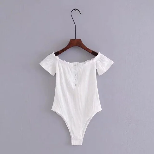 Women's Short Sleeves Off Shoulder Stretchy Jumpsuits White - Shop at LoveMi