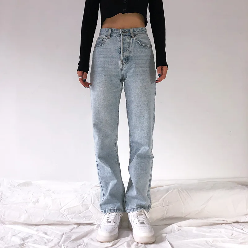 Retro high-rise straight-leg denim trousers - Light Blue