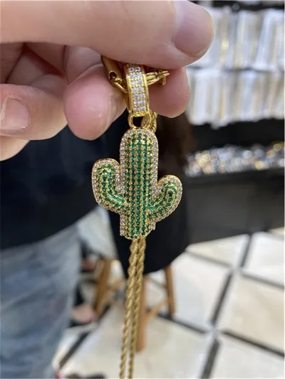 Cactus Pendant Hip Hop Couple Necklace Trend Golden 60Cm - Shop at LoveMi