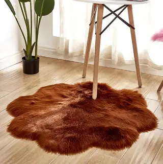 Artificial Woolen Carpet Rug Floral Shape Sheepskin Hairy Carpet Faux Mat Seat Pad Fur Warm Tapetes Floor Mat Soft Area Rug - Coffee