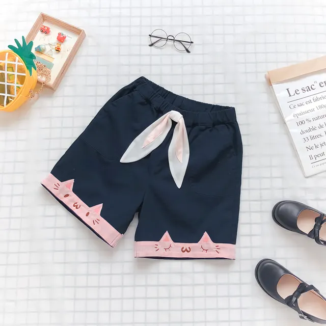 Embroidered bow tie elastic waist casual shorts Navy - Shop at LoveMi