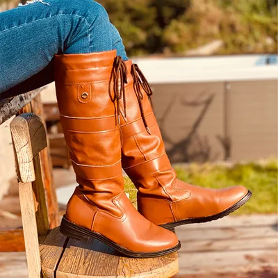 Women's round toe thick heel boots Yellow - Shop at LoveMi