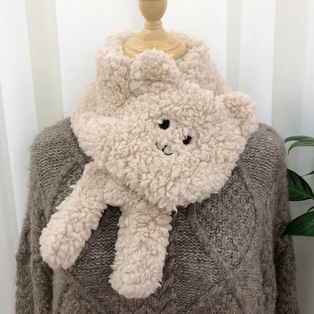 Winter Women Novelty Warm Cute Bear Plush Scarf Lamb Wool Apricot - Shop at LoveMi