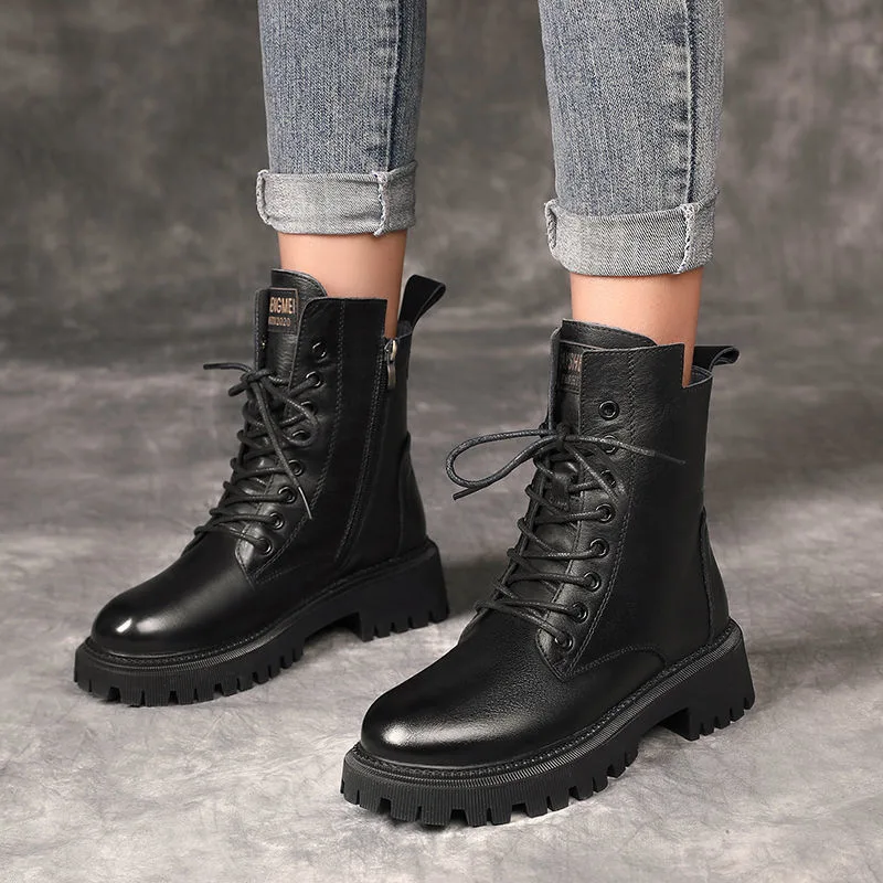 British Thick soled Lace and Velvet Mid cut Knight Boots Black - Shop at LoveMi