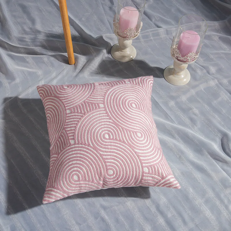 Geometric cotton embroidered pillowcase - Circle