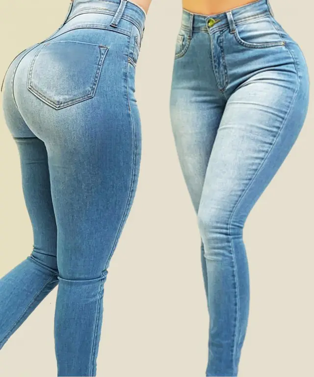 High waist elastic slim Leggings Light Blue - Shop at LoveMi