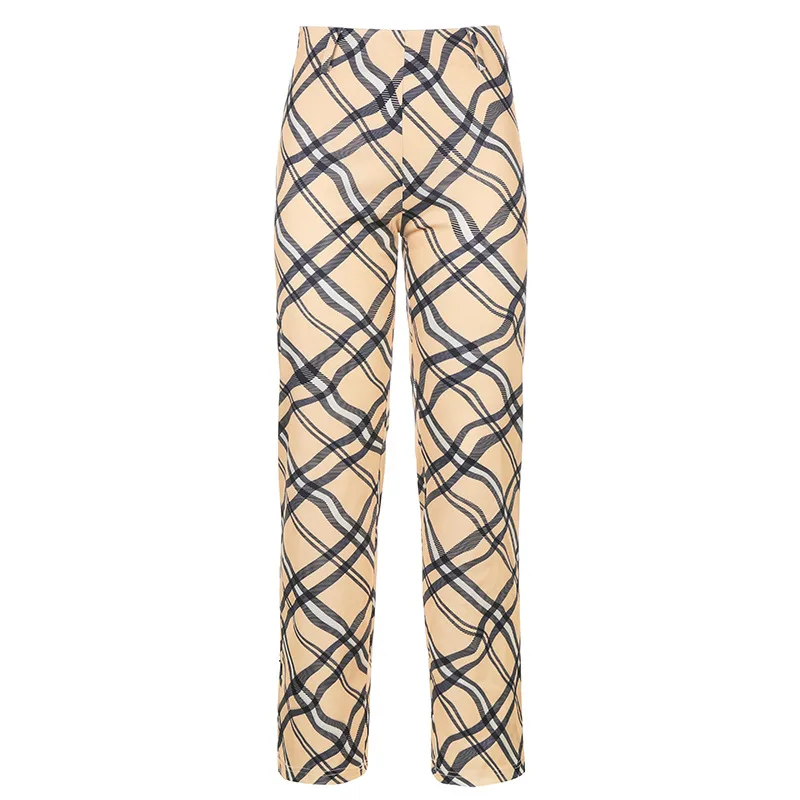 Check casual straight-leg pants - Khaki