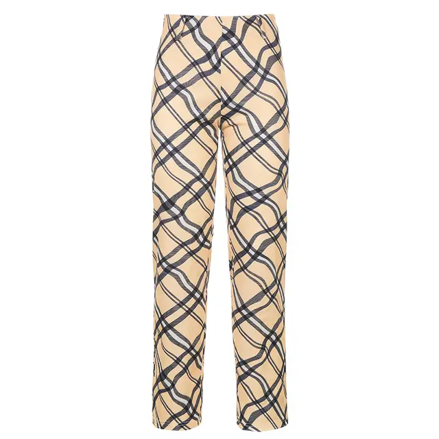 Check casual straight leg pants Khaki - Shop at LoveMi