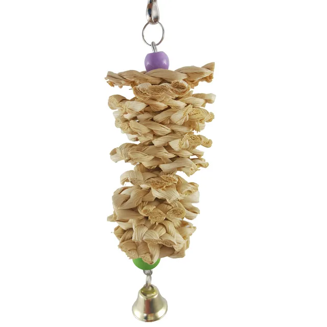 Bird Parrot Toy With Bell Natural Wooden Grass Bite Hanging Cage Brown - Shop at LoveMi