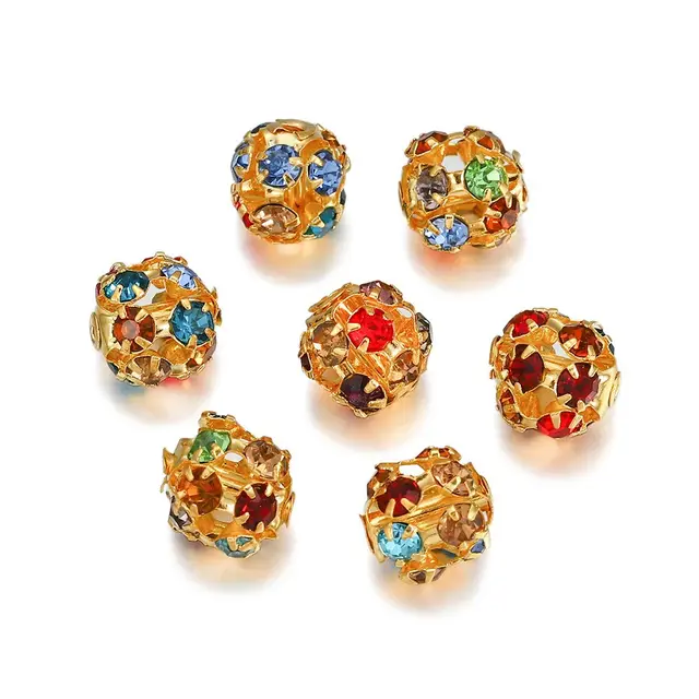 Double hole Shambhala diamond ball loose beads bracelet spacer beads Shining Gold - Shop at LoveMi