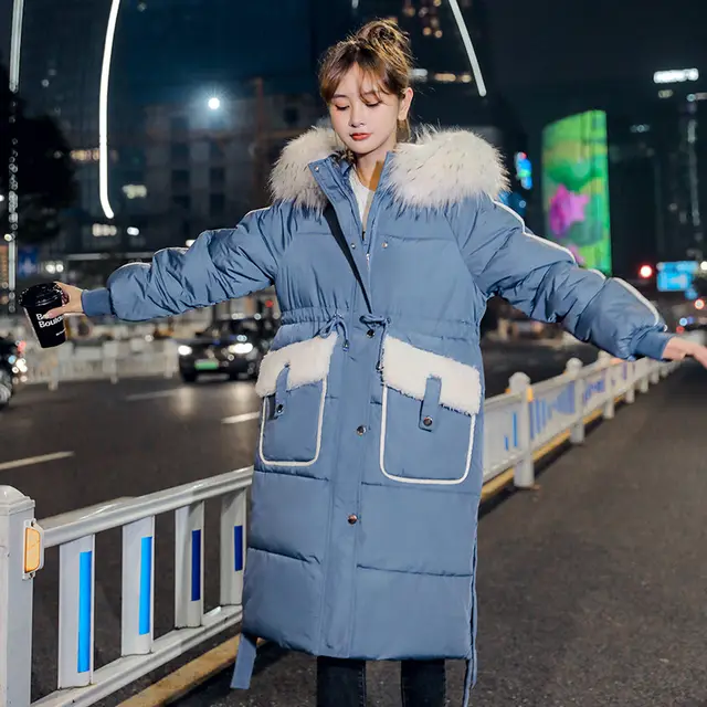 Long thick down jacket Blue - Shop at LoveMi