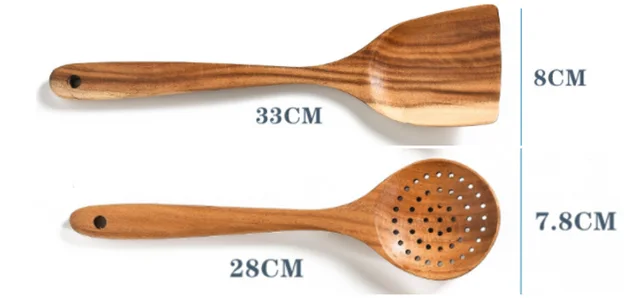 Teak Natural Wood Tableware Spoon Ladle Turner Rice Colander Soup Skimmer Cooking Tool Sets Spoon Scoop Kitchen Tools Gadgets 2 Pcs Set - Shop at LoveMi