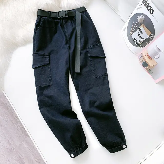 Multi pocket pants high waist straight leg pants Black - Shop at LoveMi