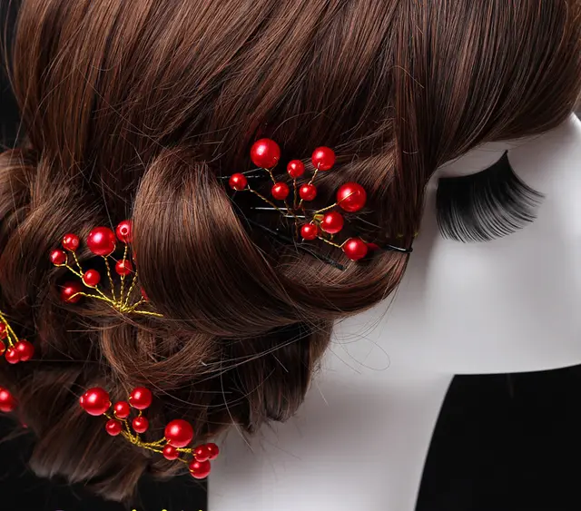 Wedding disc hair pearl flower styling hairpin Red - Shop at LoveMi