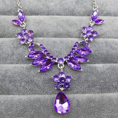 Europe and the United States trade explosion bride alloy diamond necklace earrings set Drop Bridal Jewelry Accessories zircon jewelry Purple - Shop at LoveMi