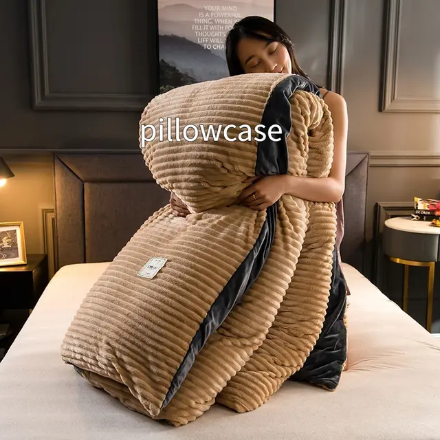 Single Double Quilt Cover Three piece Set Winter Body Keep Warm Khaki Pillowcase 2Pcs - Shop at LoveMi
