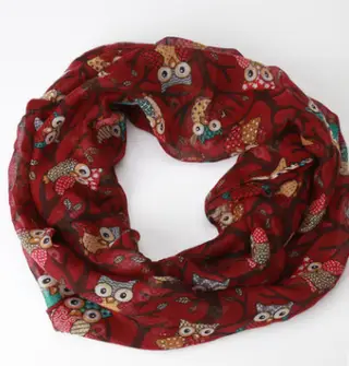 Chamsgend Newly Design Women Ladies Owl Cartoon Print Scarf Warm Wrap Shawl O Neck Rings 160405 Chamsgend - Wine Red