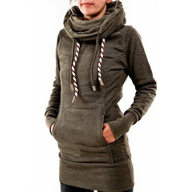 Hooded Pile Collar Women's Bag Hip Sweater Army Green - Shop at LoveMi