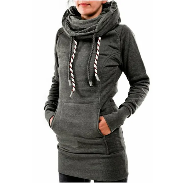 Hooded Pile Collar Women's Bag Hip Sweater Grey - Shop at LoveMi