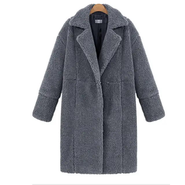 New Women's Cashmere Long sleeved Solid Color Long Coat Woolen Coat Gray - Shop at LoveMi