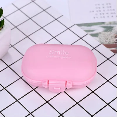 Macarons small pill box Japanese plastic pill box portable portable mini sub four compartment storage box pill box Pink - Shop at LoveMi