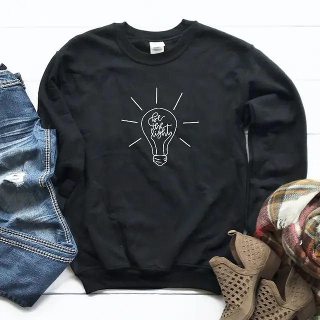 Explosive Sweater Be The Light Pattern Women's Street Long Sleeves Black - Shop at LoveMi