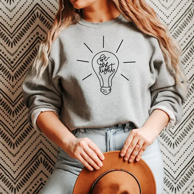 Explosive Sweater Be The Light Pattern Women's Street Long Sleeves Gray - Shop at LoveMi