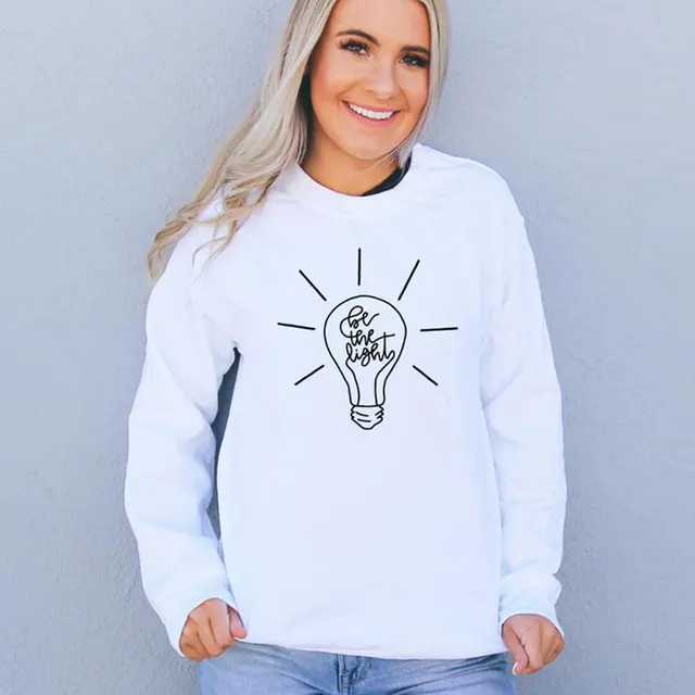 Explosive Sweater Be The Light Pattern Women's Street Long Sleeves White - Shop at LoveMi