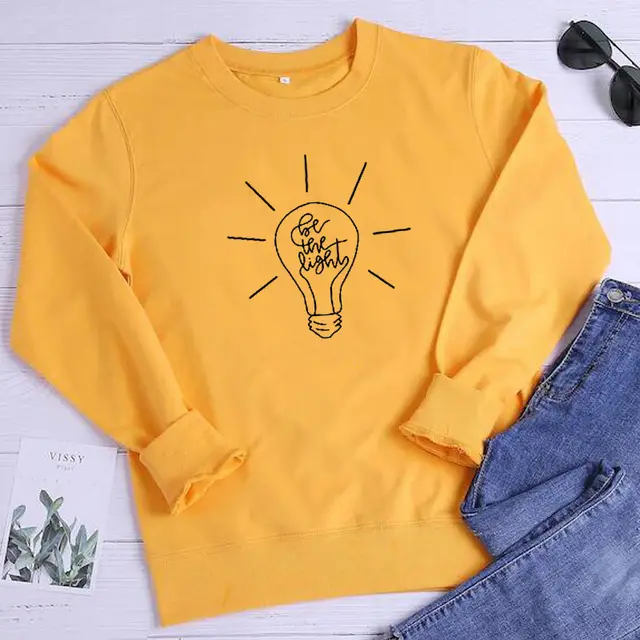 Explosive Sweater Be The Light Pattern Women's Street Long Sleeves Yellow - Shop at LoveMi