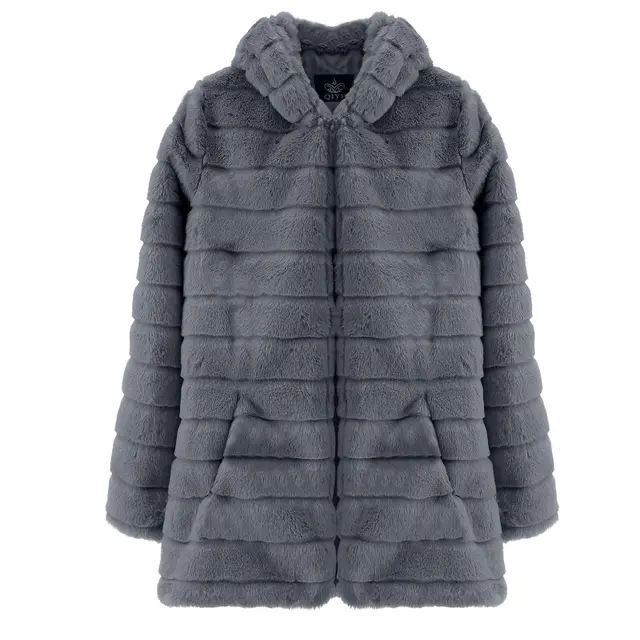 Plush padded hooded lady mink short fur coat Dark Grey - Shop at LoveMi