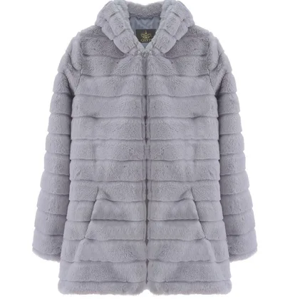 Plush padded hooded lady mink short fur coat Silver - Shop at LoveMi