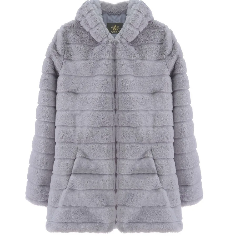 Plush padded hooded lady mink short fur coat Silver - Shop at LoveMi