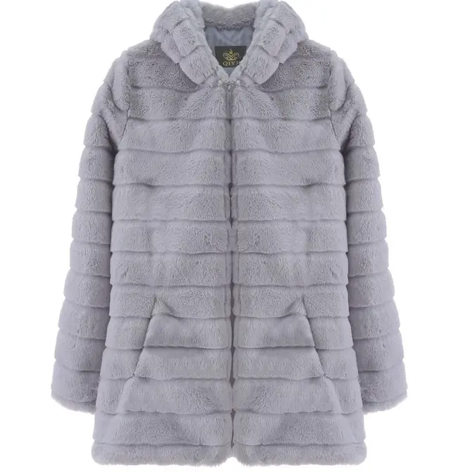 Plush padded hooded lady mink short fur coat Silver - Shop at LoveMi