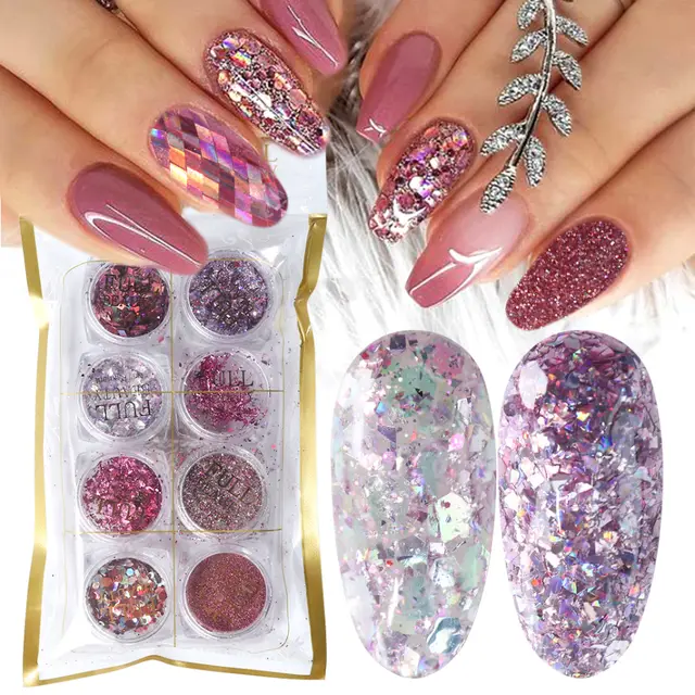 8 Box Mix Glitter Nail Art Powder Flakes Set 05Color - Shop at LoveMi