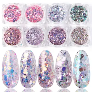 8 Box Mix Glitter Nail Art Powder Flakes Set - 08Color - View 1