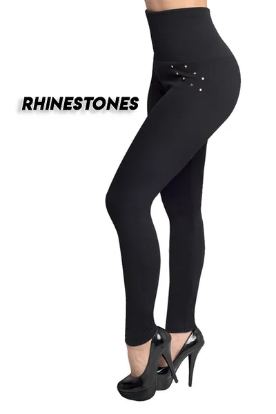 High waisted Tight Pants Tummy Control Zipper Leggings for Women Seamless Breech with Diamond studded Pants Rhinestones - Shop at LoveMi