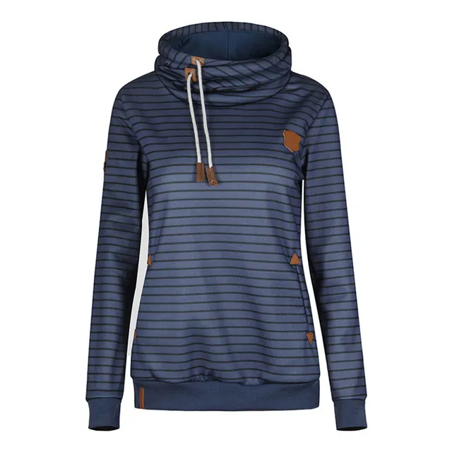 Ladies striped plus velvet sweatshirt Dark Blue - Shop at LoveMi