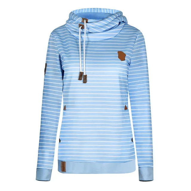 Ladies striped plus velvet sweatshirt Light Blue - Shop at LoveMi