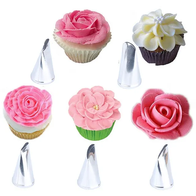 Stainless steel rose flower cream squeeze mouth set of 5 Silver - Shop at LoveMi