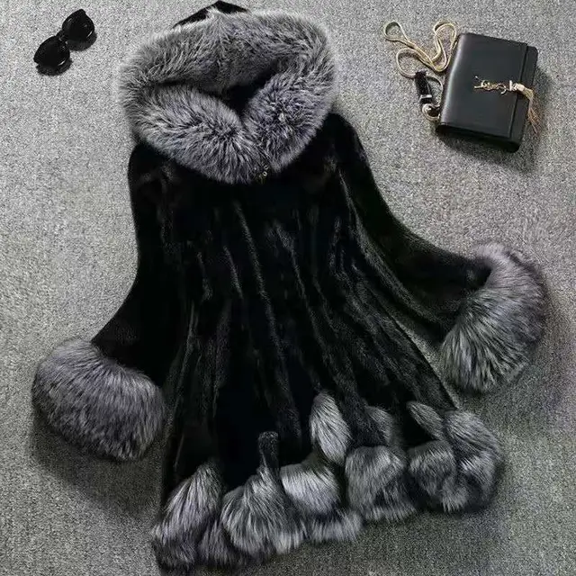 Hooded faux mink coat Black - Shop at LoveMi