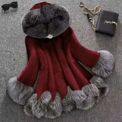 Hooded faux mink coat Red - Shop at LoveMi