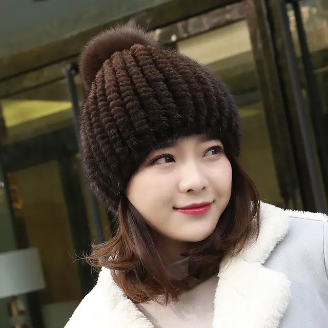 Korean mink fur and mink fur warm and thick hat Brown - Shop at LoveMi