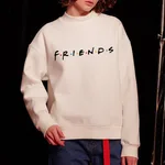 Letter pattern round neck long sleeve plus velvet T - White