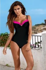 new one-piece swimsuit solid color steel support gathered slim one-piece swimsuit - Rose