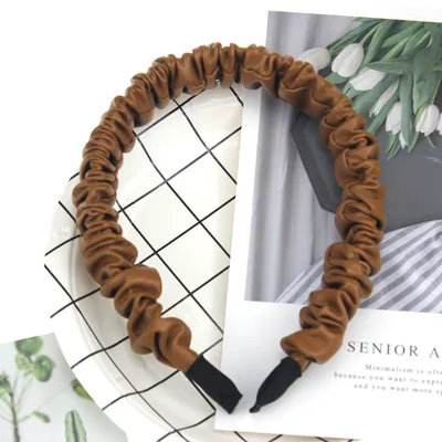 Folded Headband High End Leather Simple And Versatile Yellow Coffee - Shop at LoveMi