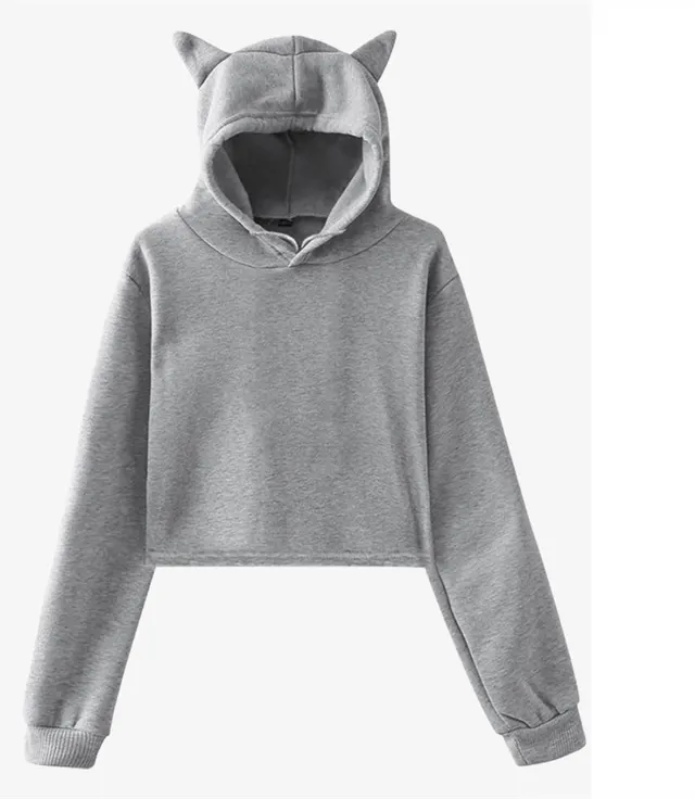 Blank hooded sweater with bare cat ears Grey - Shop at LoveMi