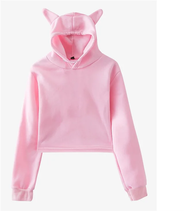 Blank hooded sweater with bare cat ears Pink - Shop at LoveMi