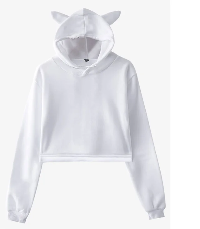 Blank hooded sweater with bare cat ears White - Shop at LoveMi