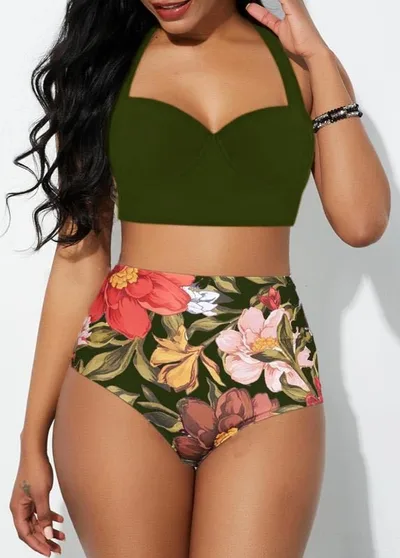 Sunflower print bikini set Green - Shop at LoveMi